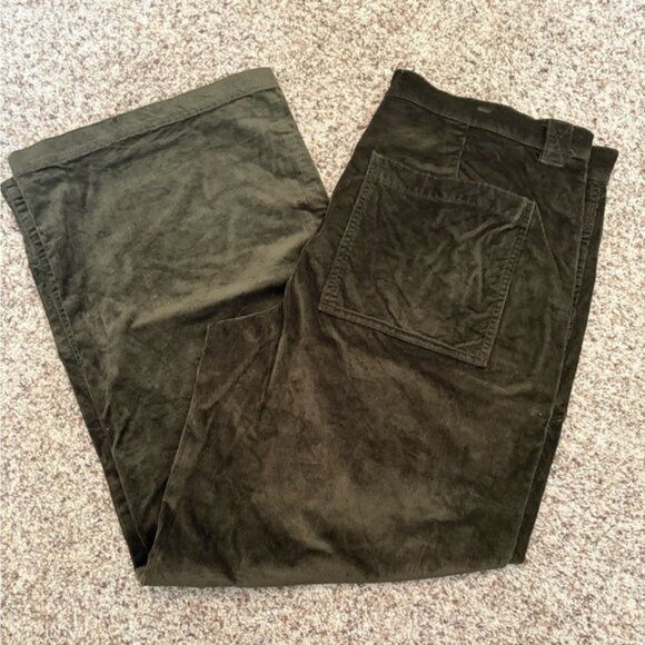 Madewell Denim - Madewell Dark Green/Brown Emmett Wide-Leg Corduroy Pants